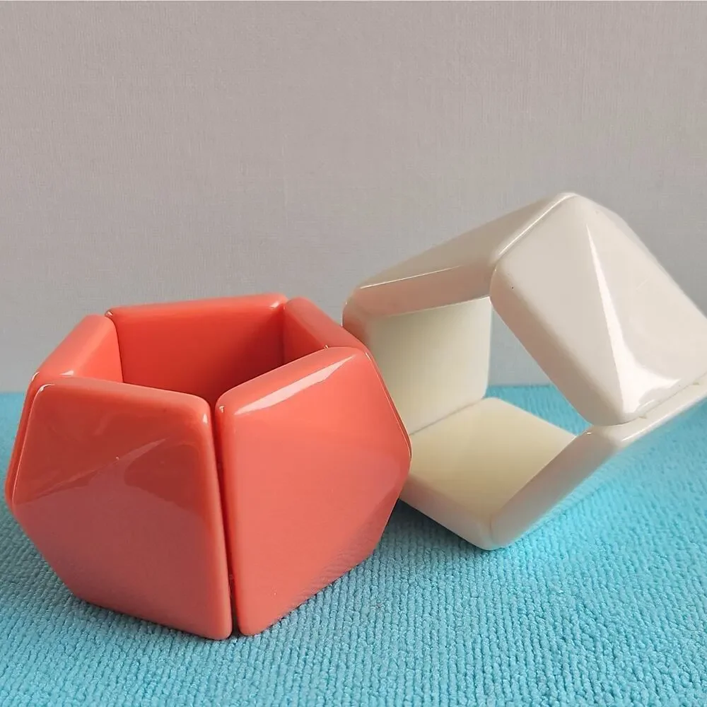 2 VTG Chunky Stretch Bangles Coral And Cream